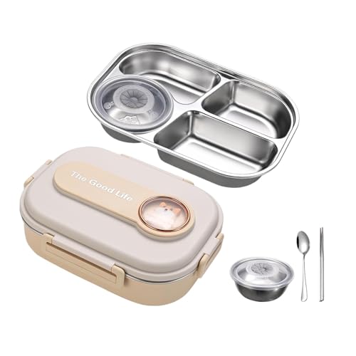Jlobnyiun Recipientes de almuerzo para adultos, contenedores de almuerzo de acero inoxidable, recipientes de comida para viajes diarios, viajes y vacaciones