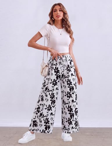 Image of ZJCT Wide Leg Palazzo Pants for Women Summer Beach Pants Flowy Loose Casual Lounge Pajama Yoga Pants with Pockets