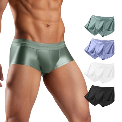 Hgn Mens Ice Silk Boxer Briefs - Cool Sweat-Resistant Underwear Breathable Mesh Flexible Waistband 4-Pack Comfort Briefs Green