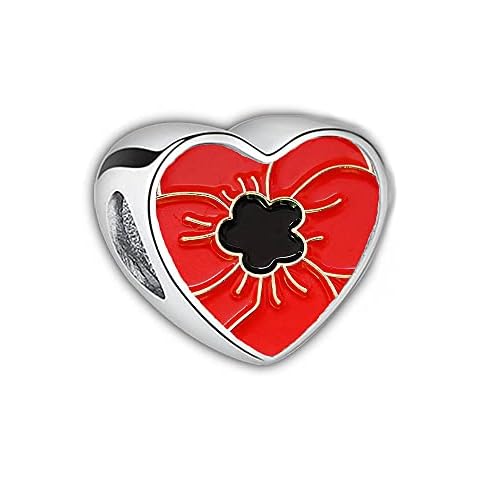 2Burned Poppy Flower Love Heart Photo Alloy Zinc Bracelet Charm Bead Gift Fit Pandora Cover