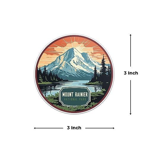 Image of Mount Rainier National Park Sticker - Waterproof Vinyl Decal for Car Bumper, Laptop, Luggage, Water Bottle, Wall, and Window, Size - 3'' X 3''
