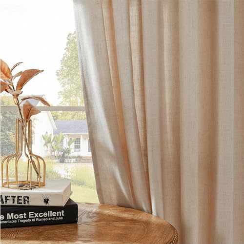 Image of Joydeco Linen Curtains for Living Room,Light Filtering Rod Pocket Back Tab Semi Sheer Drapes Window Long Curtains 63 inches Long Sheer Bliss