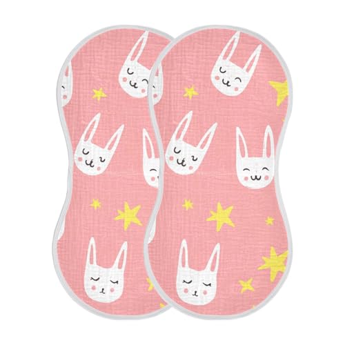 4 Pack Baby Burp Cloths, Soft Absorbent Burping Cloths for Babies, Cotton Milk Spit Up Rags, Large Size for Newborns, Baby Boys and Girls (Pink Bunny Print)2