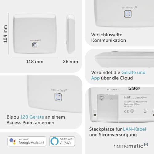 Foto von Homematic IP Access Point, Smart Home Gateway, Basisstation mit kostenloser App und Sprachsteuerung über Amazon Alexa und Google Home, 140887A0