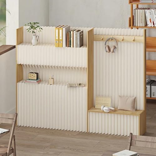 ハンガーラックセット 多機能 衣類収納 リビング収納 本棚 収納棚 置物台 ワードローブ 収納ラック 折りたたみ式 椅子 チェア パーテーション 目隠し間仕切り ベンチチェア 紙製 隙間収納 頑丈 大容量 座椅子 組み立て不要 持ち運び可能 (ブラウン,