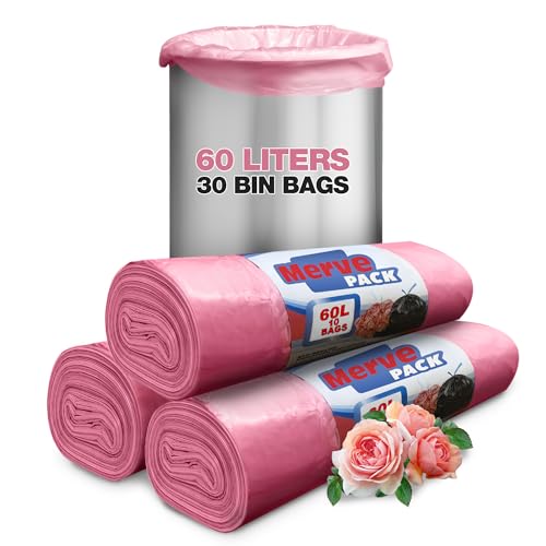 Bin Bags 60L - Roses Scented Bin Bags (60L Count 30 Bags) Bathroom Bin Liners with Drawstring for Pedal Bin Liners, Ideal for Sanitary Disposable Bags