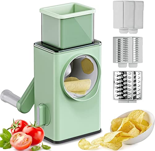 BBD kitchen shop Rotary Vegetable Slicer – Round Mandoline Slicer, Grater, Shredder Salad Maker – Large Feed Port – Suction Base – Cutter for Vegetable, Fruit, Cookie, Oreo, Nuts, Onion Cutter with Spring Slicer Safety Multipurpose (Rotary Slicer)