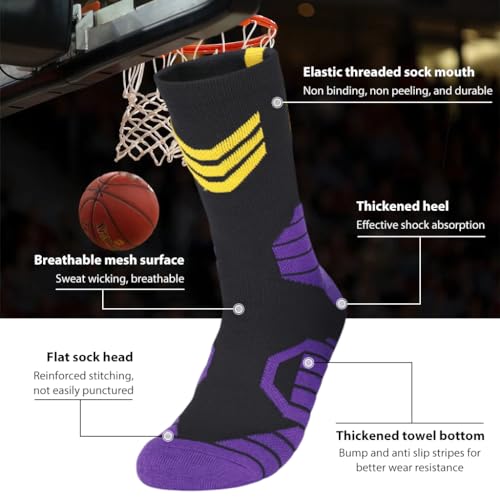 Image of PROBEROS Basketball Socks for Men, Cotton Sports Socks, Sweat-Absorbing Breathable, No.23 Special Edition, for Basket Ball, Badminton, Soccer, Running, Indoor Outdoor Training Football