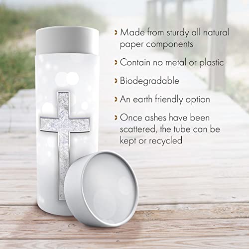 Image of Silver Cross Scattering Tubes for Human Ashes TSA Approved Scattering Urn and Eco-Friendly Biodegradable Urns for Human Ashes & Biodegradable Urn for Burial at Sea