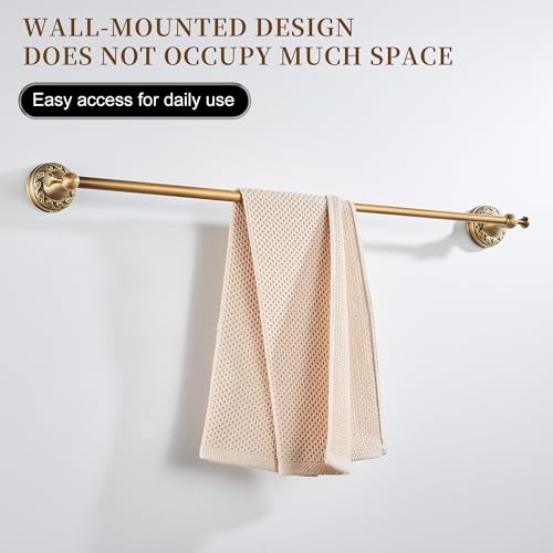 Image of Wall Mounted Bathroom Towel Rack, Towel Bar Adjustable 15.5 to 27.5 Inch Antique Brass Pattern Carving,Brushed Bronze
