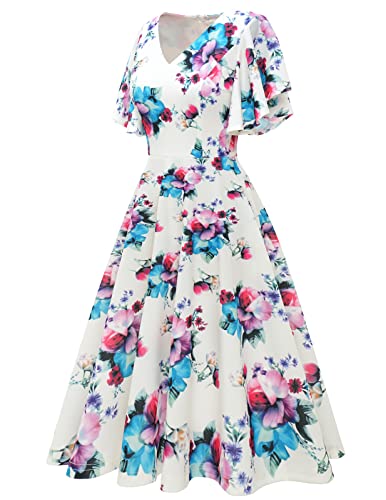 Image of Bridesmay Women's Formal Wedding Guest Dress for Women 2026 Short Sleeve Fit and Flare Tea Party Dresses
