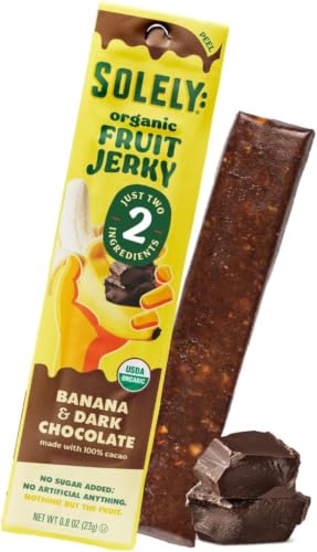 Image of SOLELY - Organic Banana Chocolate Drizzled Fruit Jerky - 1 Individually Wrapped Fruit Strip - Fruit Leather Made from Dried Fruit - Healthy Snacks for Adults & Kids - Vegan, Non GMO - 0.8oz (23g)