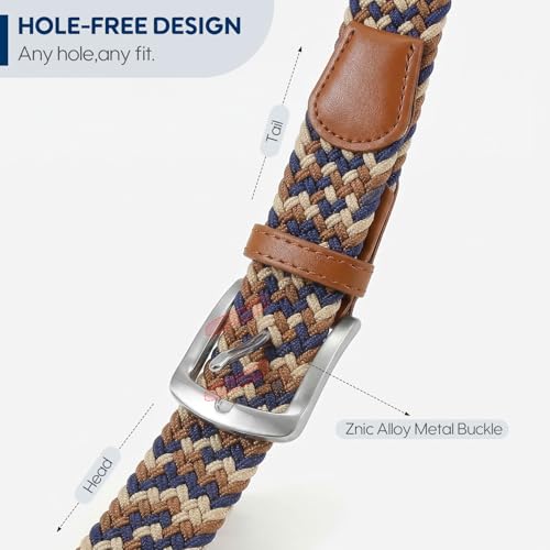 Image of SUOSDEY Men Stretch Braided Belt, Elastic Belt for Jeans Pants Casual Golf Belt 1 3 /8 inch