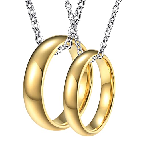 Colliers couple pendentif bague fiançailles anneau tungstène doré poli KnSam