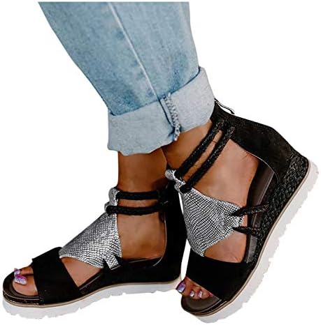 Masbird Sandals for Women Summer Bohemian Beach Sandals Casual Comfy Gladiator Sandals Retro Zip Flat Heel Clip-Toe Shoes Black