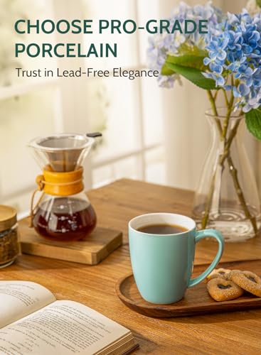 Sweese Porcelain Coffee Mugs - 12 Ounce - Set of 6, Cups for Latte, Hot Tea, Cappuccino, Mocha, Cocoa, Multicolor, Blue Assorted Colors