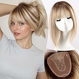 EMMOR Human Hair Toppers for Women with Thinning Hair with Bangs 12inch Skin Scalp 5