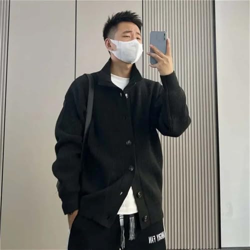 Men's Casual Ribbed Button-Up Cardigan Sweater Winter High Collar Long Sleeve Solid Sweaters3