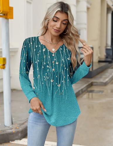 Image of Zeagoo Womens Long Sleeve Tops Fall V Neck Shirt Casual Pleated Tunic Top