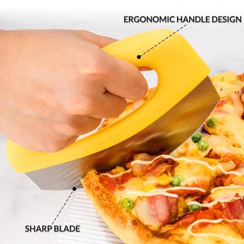 Image of Pizza Cutter with Stainless Steel Blade, Yellow PP Handle, Blade Guard Included, 15.5cm
