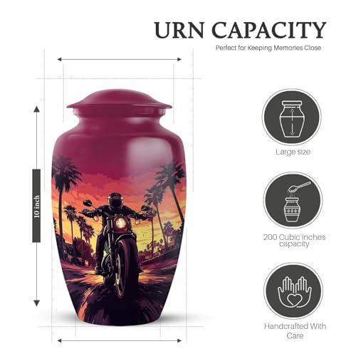 Image of Motorcycle Cremation Urns - Combo of 5 with 10 Inch Memorial Burial Urn for Adult Male & Female and 3 Inch Mini Keepsake Bike Urns for Biker Ashes - Funeral Decorative Set for Humans