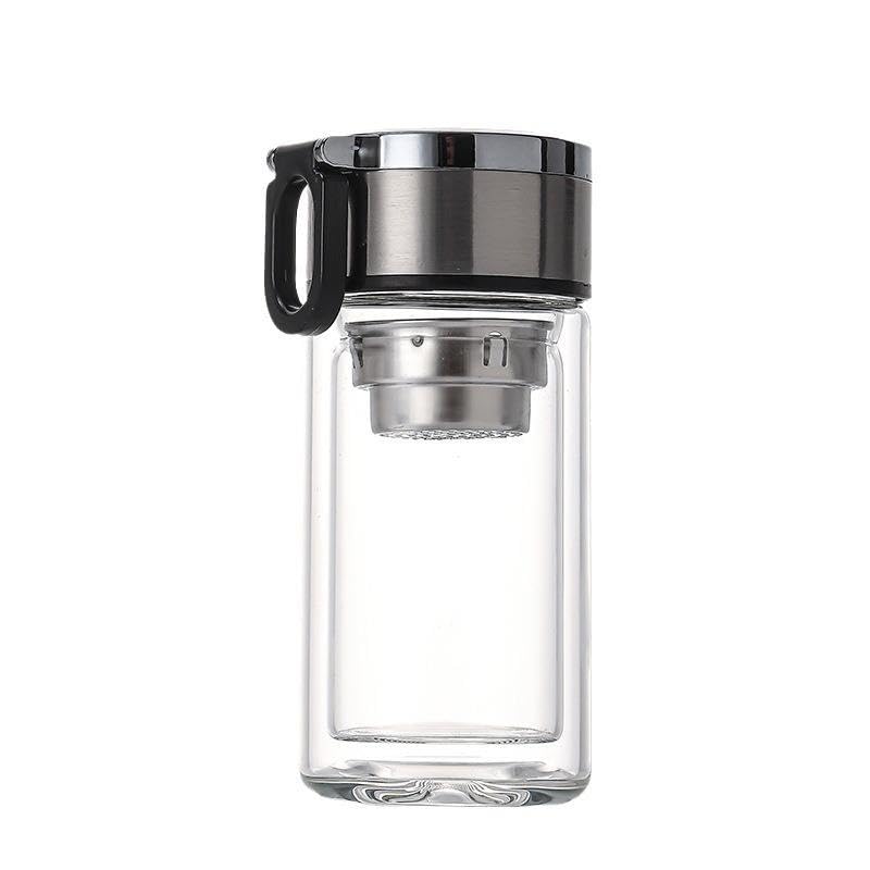 Image of NYRWANA Double Wall Borosilicate Glass Tea & Coffee Mug with Lid & Tea Infuser | 200 ml Portable Glass Tumbler | Leak-Resistant Screw Cap | Insulated Travel Cup with Handle for Office, Home & Car