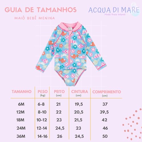 Acqua di Mare Maiô Bebê Menina Manga Longa Proteção UV 50 (BR, Idade, 12 Meses, Peixinhos)