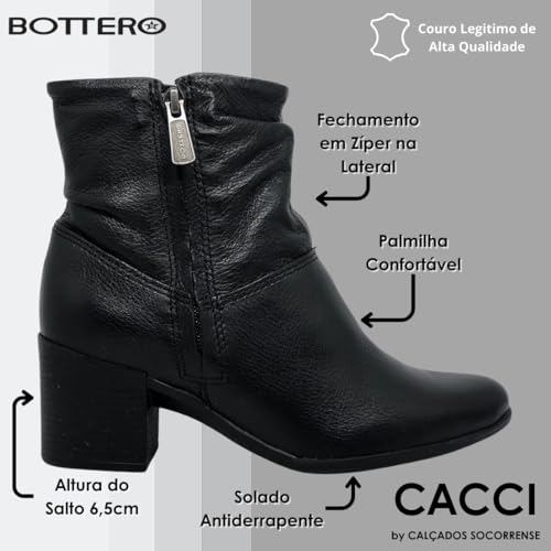 Bota Feminina Couro Cano Baixo Salto Médio Bottero