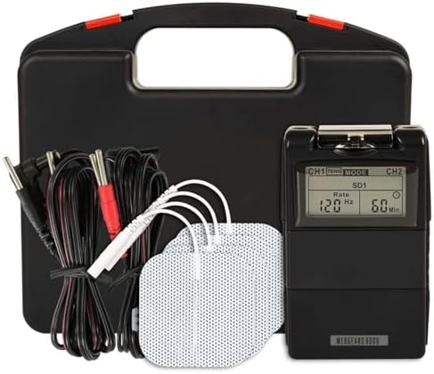 MEDGEARS 8000 TENS/EMS 2 Channel Rechargeable Combo Machine Unit - Massager Stimulator Plus Back Pain Relief And Management- 7 Modes/Backlit LCD/With One Year Warranty, Black