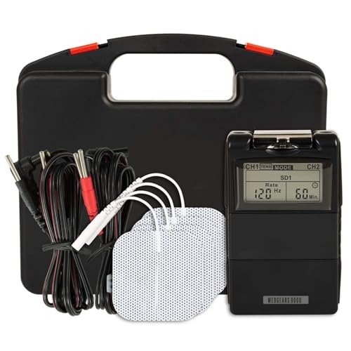 MEDGEARS 8000 TENS/EMS 2 Channel Rechargeable Combo Machine Unit - Massager Stimulator Plus Back Pain Relief And Management- 7 Modes/Backlit LCD/With One Year Warranty, Black