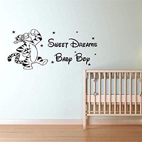 Pépinière Stickers Muraux Tigrou Bébé Chambre Stickers Pesonalisé Nom Autocollant Mural Amovible Mur Vinyle Autocollant 90X47 Cm