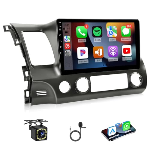 Naifay Fast Boot Linux Car Radio for Honda Civic 2006 2007 2008 2009 2010 2011 with Wireless Carplay/Android Auto 10.1 IPS Touchscreen for Civic Radio Bluetooth/FM/Mirrorlink/SWC/Camera/MIC