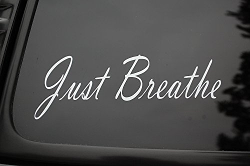 Just Breathe Vinyl Sticker Decal (V94) Wellness Inspiration Yoga Meditation (White)