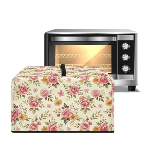 Image of Microwave Oven Cover Protective Kitchen Appliance Dustproof Cover Stain-Resistant Air Fryer Toaster Oven Protector Countertop Decorations, L, Pink Rose Beige