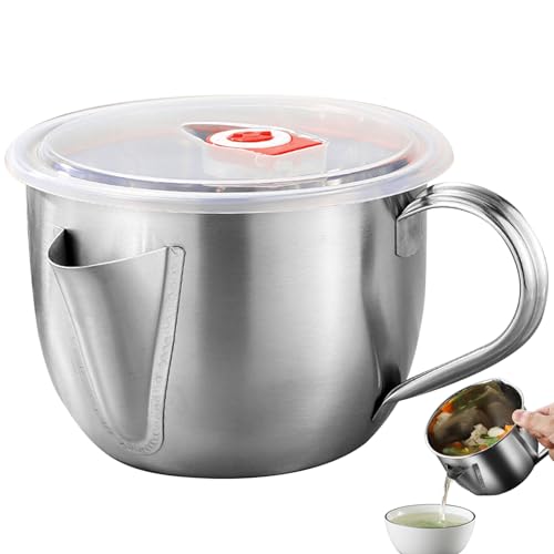 Wedhapy Fat Separator Jug 1L Food Grade Stainless Steel Gravy Separator Jug with Lid and Handle 2 Outlets Bacon Grease Container for Kitchen Supplies Fat Separator Jug Gravy Separator Jug Oil Strai