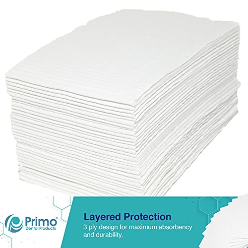 Primo Dental Products Dental Bibs - Disposable Bibs for Adults - 3 Ply Patient Bib for use in Tattoo, Medical, or Dental Offices - Made in The USA - 13” x 18”, 500 Pieces - White