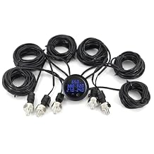 New Upgrade 12V/24V Five Pressure Air Pressure Gauge 2Inch52mm 0-232PSI with 5Pcs 1/8NPT Sensors and 16.5ft 5M Sensor Cable LED Blue