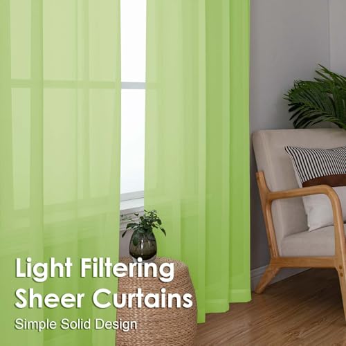 Image of OVZME Sheer Curtains 84 Inches Long 2 Panels Set, Light Filtering Transparent Lightweight Soft Window Treatment Panels for Study Room Living Room Guest Room, Each 42W x 84L Inches, Lime