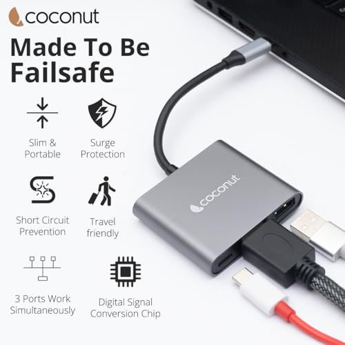 Image of coconut USB C 3 in 1 Dock A Hub | Type C to HDMI 4k Adapter / USB3.0 / USB C Female for Laptop, Desktop, Large Screen of Any HDMI Monitor, TV, Projector, Plug & Play, Portable