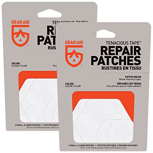 Image of GEAR AID Tenacious Tape Hex Repair Patches, 2.5 inch & 1.5 inch, Clear, 8 Count | Pre-Cut Peel-and-Stick Repair Patches for Fixing Holes, Tears and Burns in Jackets, Tents, Sleeping Bags and Gear
