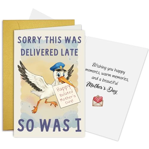 Oamiolek Funny Belated Mother's Day Card for Women, Cute Stock Mother's Day Card for Wife Mom Grandma Friend, Sorry This Was Delivered Late