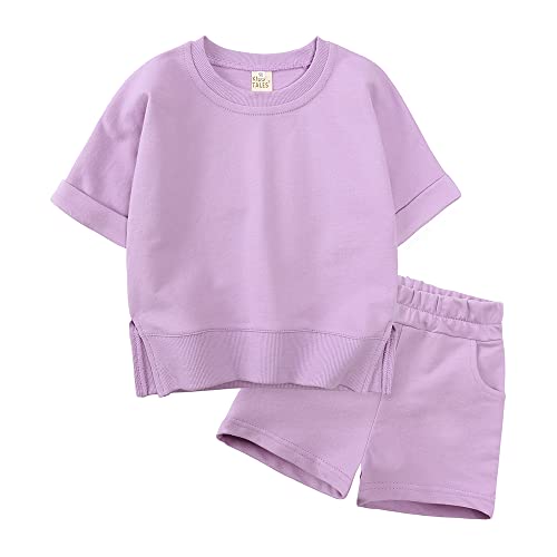 Kids Tales Boys Girls Summer Tracksuit Kids Short Sleeve Jogger Suits Sweatsuits Toddler Solid Sport Pullover + Shorts