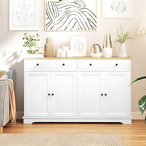 HOMCOM Sideboard Buffet Cabinet with Storage, 55" Modern Kitchen Cabinet with 2 Doors, 2 Drawers and 2 Adjustable Shelves, Coffee Bar Cabinet, White HOMCOM Sideboard Buffet Cabinet with Storage 55 Modern Kitchen Cabinet with 2 Doors 2 Drawers and 2 Adjustable Shelves Coffee Bar Cabinet White