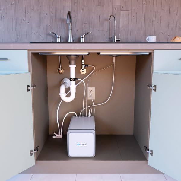 NU Aqua Tankless Water Purification Unit installed under a kitchen sink