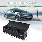 Car Trunk Organizer, Leather Trunk Organizer for Suv with Lid and Push-pull Handle Car Trunk Leather Storage Box Extra Large Cargo Storage (Black, 41.3 x 11.4 x 12.2in) - Image 2