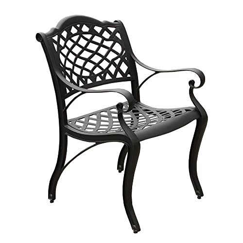 Ornate Traditional Outdoor Cast Aluminum Black Patio Dining Chair
