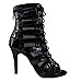 Suwequest Stilettos Lace-Up Boot Jazz Dance Ladies Shoes Black Leather Latin Dancing Sexy Booties Black Rubber 7cm 40