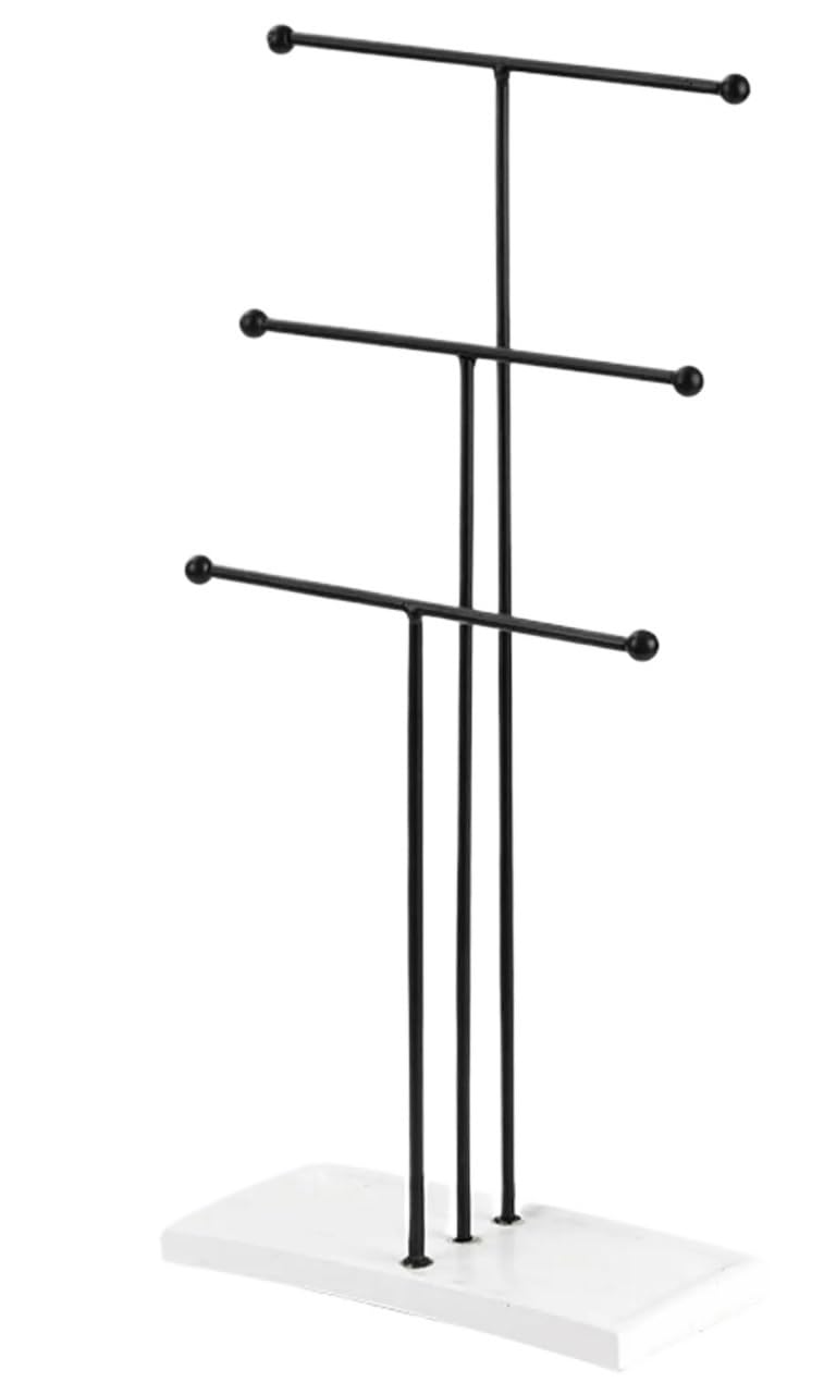 Porta Collane Espositore for gioielli a 3 strati, porta collane, orologi, bracciali, barra a T, da tavolo(Noir)