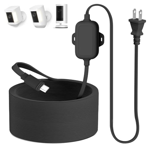 30ft Power Adapter Compatible with Spotlight Cam Plus/Pro (Battery) Long Flat and Weather Resistant Extension Power Cord for Security Camera Black