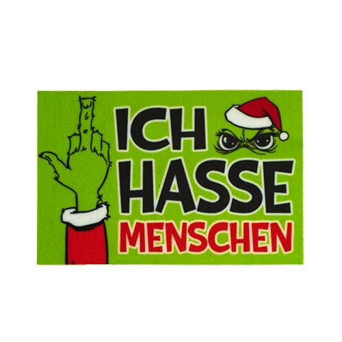 Muffel - Zerbino divertente con scritta "ICH HASSE MENSCHEN", 40 x 60 cm, antiscivolo, fondo gommato, ironico, cattivo, umorismo, regalo